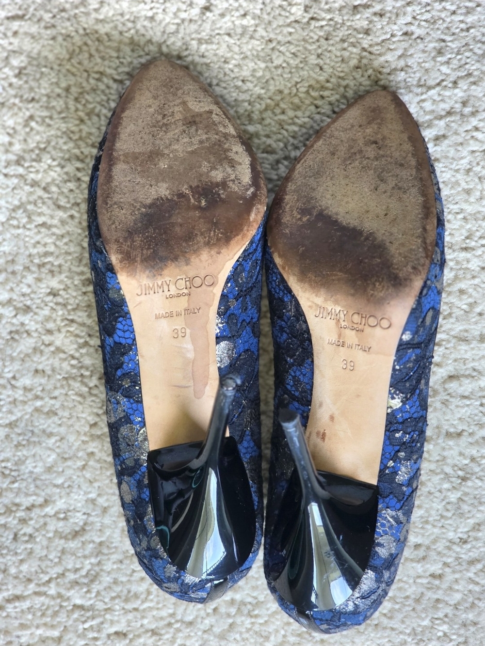 Jimmy Choo Blue and Silver Metallic Splatter Pointed Pump - Picture 6 of 7